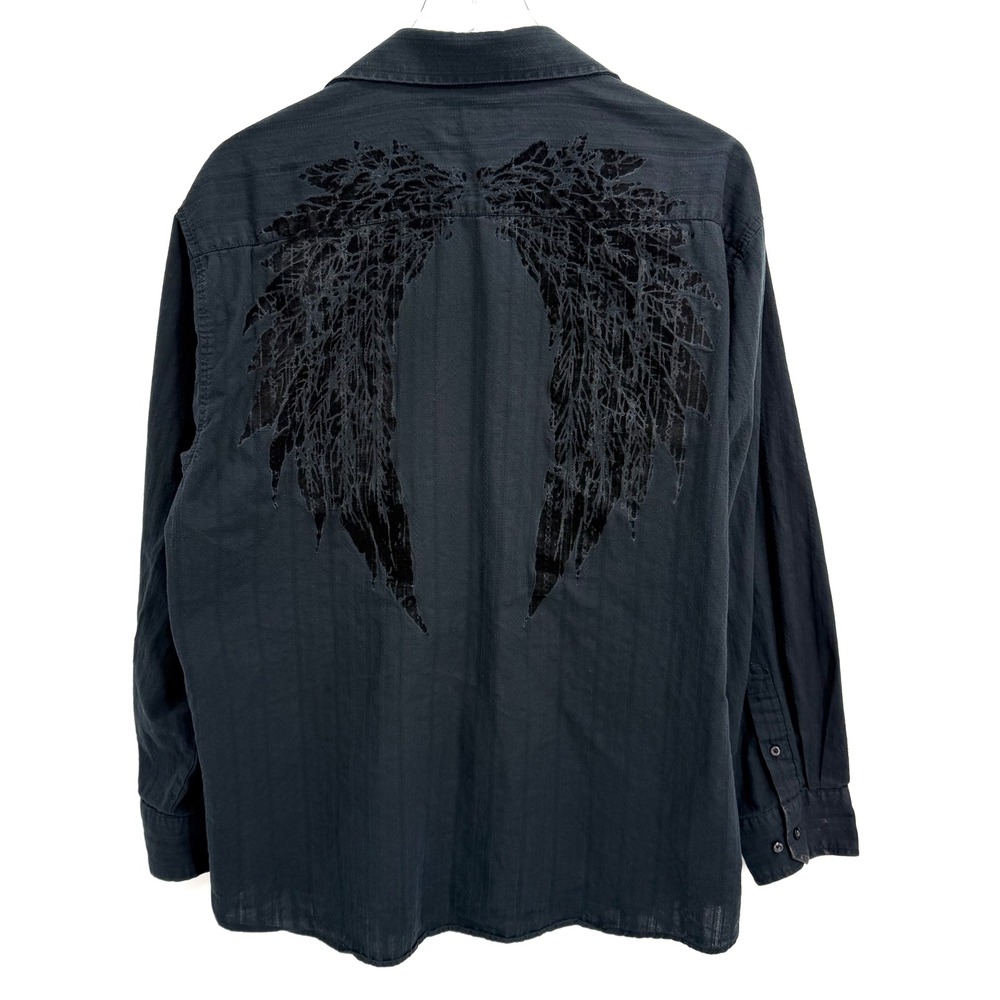 Y2K Eighty Eight XL Black Angel Wings Fleur De Lis Graphic Button Down Shirt